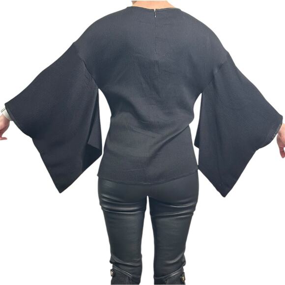 Givenchy Kimono Sleeve Black Top Silk blend Gathered front IT 38 - Picture 5 of 14